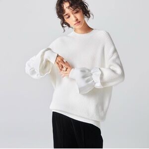 Adeam Intermix white ribbed ruffle cuff oversized fisherman sweater XS